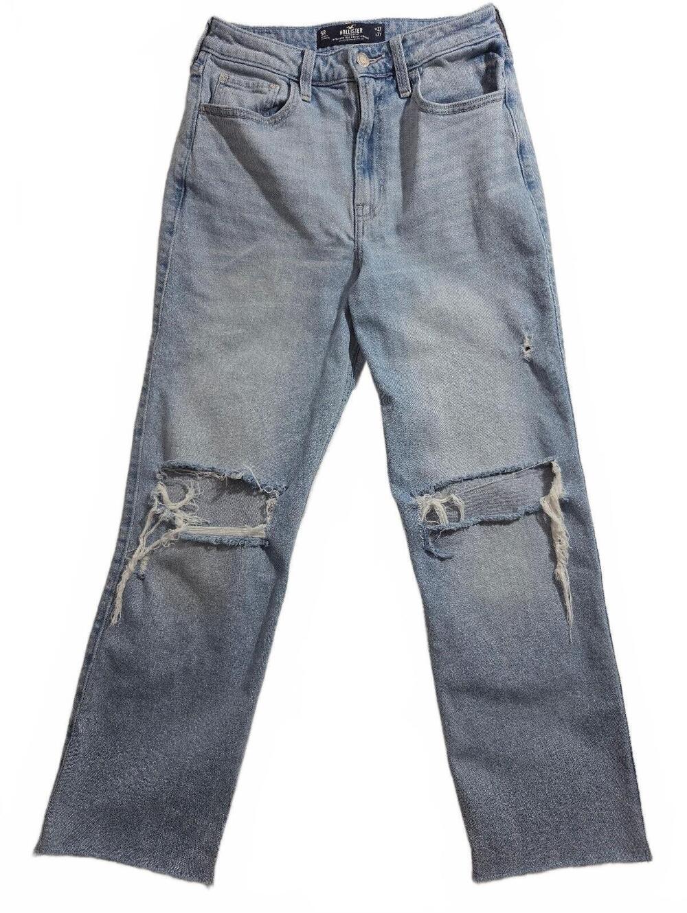 Hollister Light Blue Distressed Ripped Jeans with Raw Hem